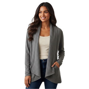 Lucy Activewear Grey Waterfall Open Front Cardigan Size S